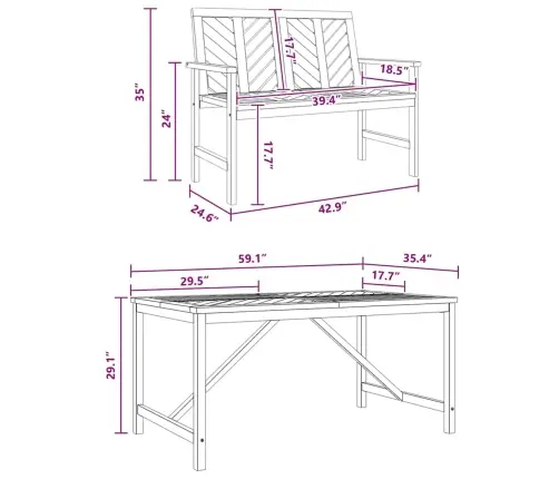 Sodo Valgomojo Komplektas 3 Pcs Ruda 150 X 90 X 74 Cm