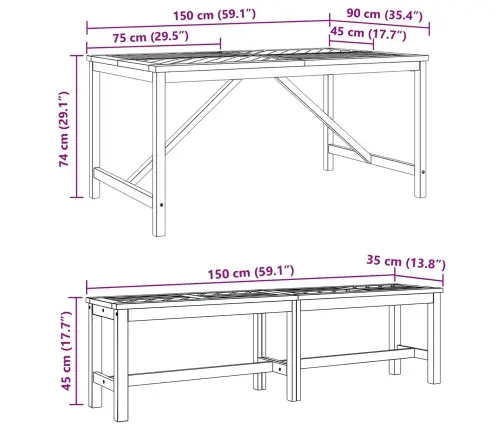 Sodo Valgomojo Komplektas 4 Pcs Ruda Akacijos Medienos Masyvas