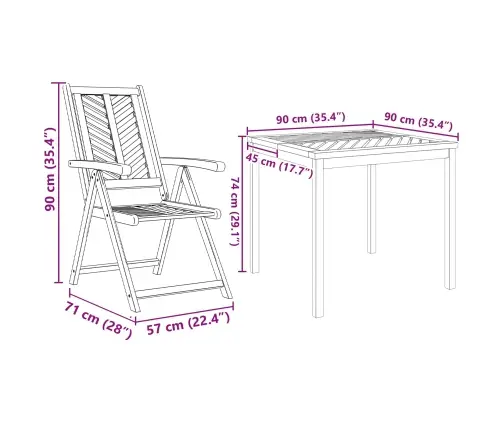 3 Gabalu Dārza Galds Cieta Koka Akācija Vidaxl