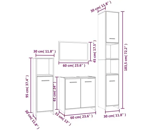 4-Daļīgs Vannasistabas Mēbeļu Komplekts, Pelēka Ozolkoka Krāsa Vidaxl