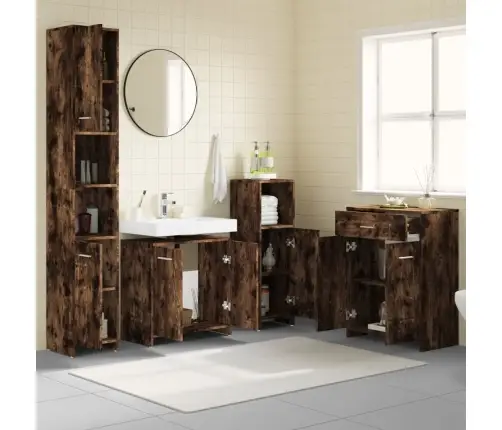 4-Osaline Vannitoa Mööblikomplekt, Suitsutatud Tamm, Tehispuit