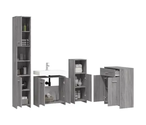 4-Osaline Vannitoamööbli Komplekt, Hall Sonoma Tamm, Tehispuit