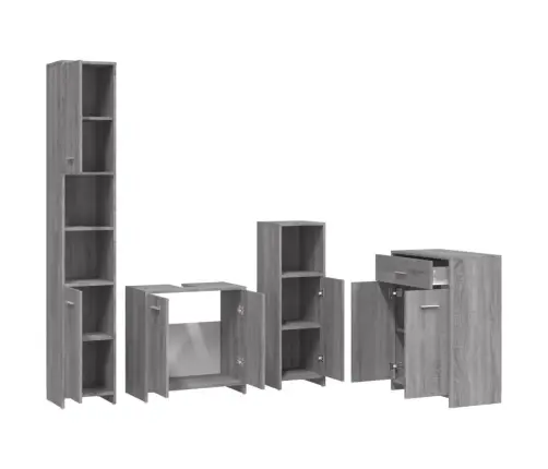 4-Osaline Vannitoamööbli Komplekt, Hall Sonoma Tamm, Tehispuit