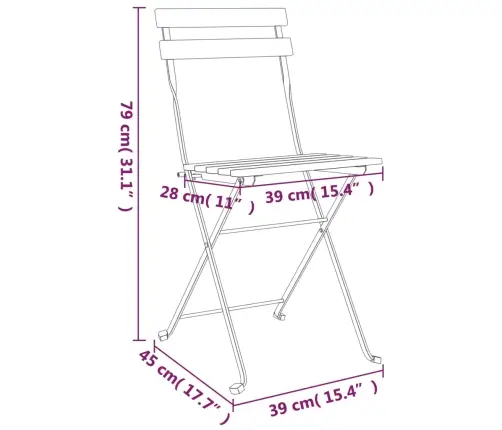 3-Daļīgs Bistro Mēbeļu Komplekts, Saliekams, Akācijas Masīvkoks Vidaxl