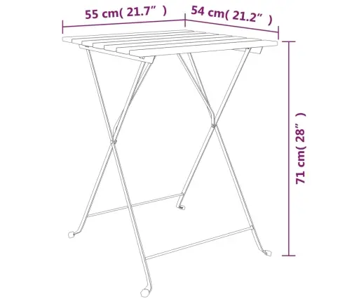 Saliekams Bistro Galds, 55X54X71 Cm, Masīvs Tīkkoks, Tērauds Vidaxl