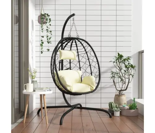 Iekarams Krēsls, Krēmbalts Matracis, Olas Forma, Pe Rotangpalma Vidaxl