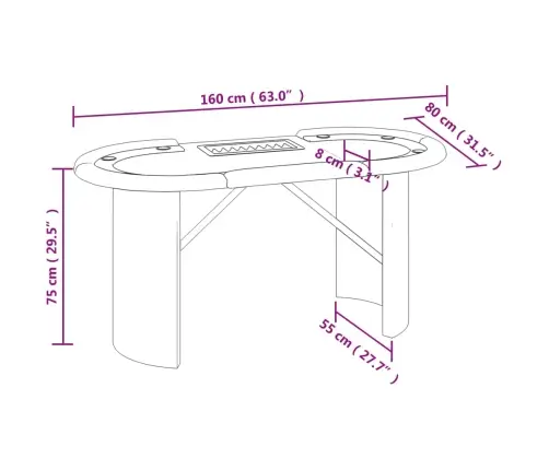 Pokera Galds Ar Žetonu Trauku, 10 Personām,Zils, 160X80X75 Cm Vidaxl