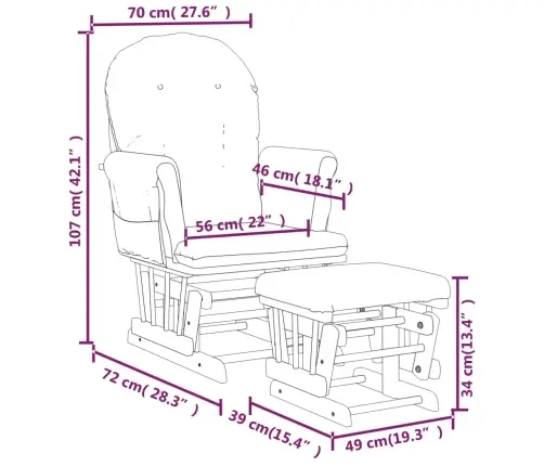 Šūpuļkrēsls Ar Kāju Balstu, Krēmbalts Audums Vidaxl