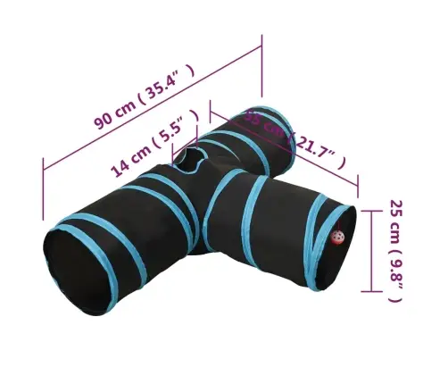 Kaķu Tunelis, 3 Ejas, Melns Un Zils, 90 Cm, Poliesters Vidaxl
