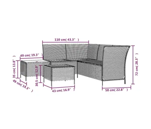 4-Daļīgs Dārza Atpūtas Mēbeļu Komplekts Ar Matračiem, Melns Pe Vidaxl