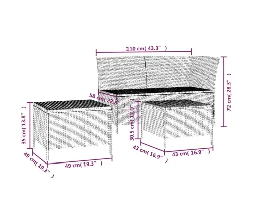 3-Osaline Aiamööblikomplekt Patjadega, Must, Polürotang