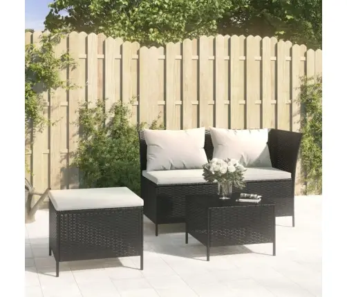 3-Osaline Aiamööblikomplekt Patjadega, Must, Polürotang