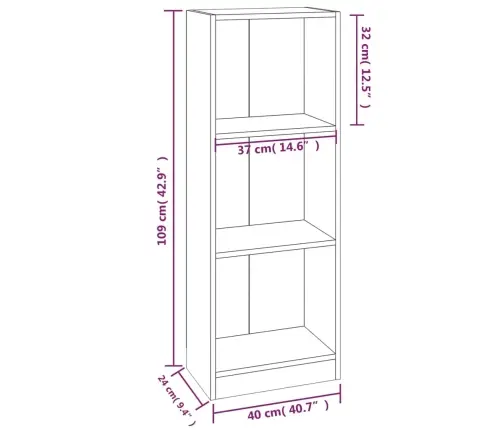 3 Riiuliga Raamaturiiul, Pruun Tamm, 40X24X109 cm Tehispuit