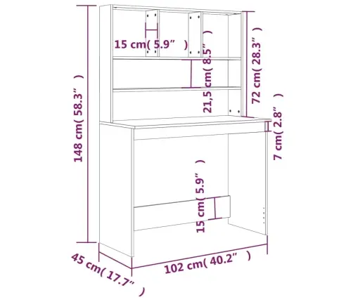 Rašomasis Stalas Su Lentynomis, Ąžuolo, 102X45X148cm Mediena