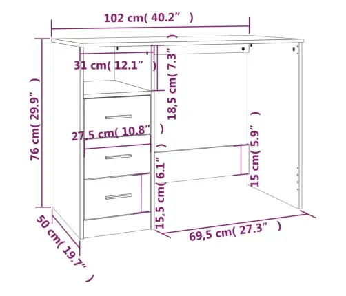 Rakstāmgalds Ar Atvilktnēm, Ozolkoka Krāsa, 102X50X76 Cm, Koks Vidaxl