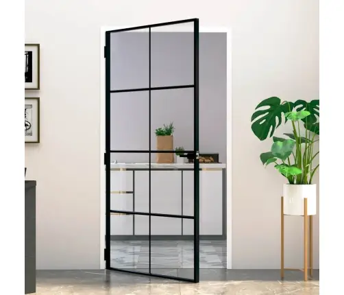 Iekšdurvis, 102X201,5 Cm, Melnas, Rūdīts Stikls Un Alumīnijs Vidaxl