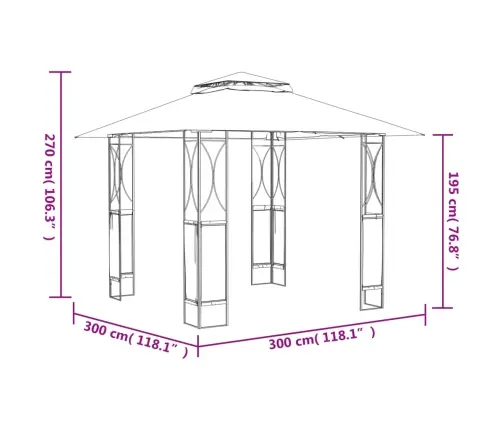 Pavėsinė Su Stogu, Antracito Spalvos, 300X300X270cm Plienas