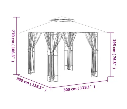 Nojume Ar Sānu Sienām, 300X300X270 Cm, Antracītpelēka, Tērauds Vidaxl