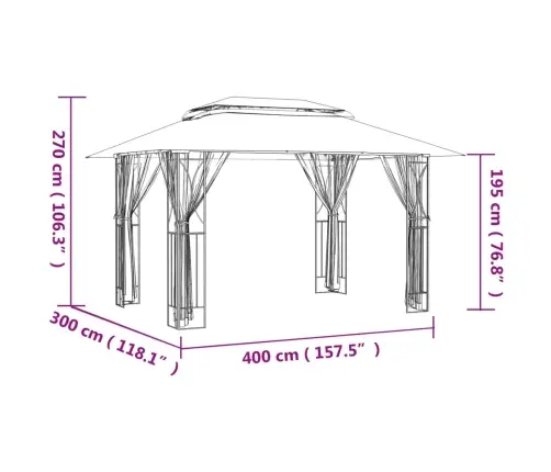 Nojume Ar Sānu Sienām, 400X300X270 Cm, Antracītpelēka, Tērauds Vidaxl