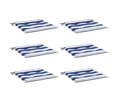 Spilveni, 6 Gab., Zilas Un Baltas Svītras, 40X40X4 Cm, Audums Vidaxl