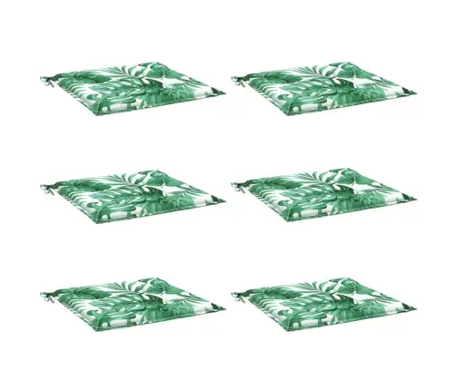 Dārza Krēslu Matrači, 6 Gab., 50X50X3 Cm, Audums, Lapu Apdruka Vidaxl