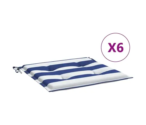 Spilveni, 6 Gab., Zilas Un Baltas Svītras, 50X50X4 Cm, Audums Vidaxl