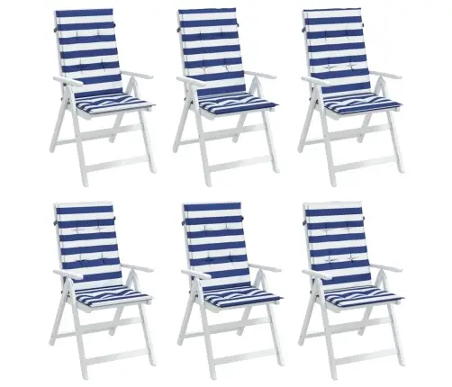 Kėdės Pagalvėlės, 6Vnt., Mėlynos/Baltos, Audinys, Dryžuotos