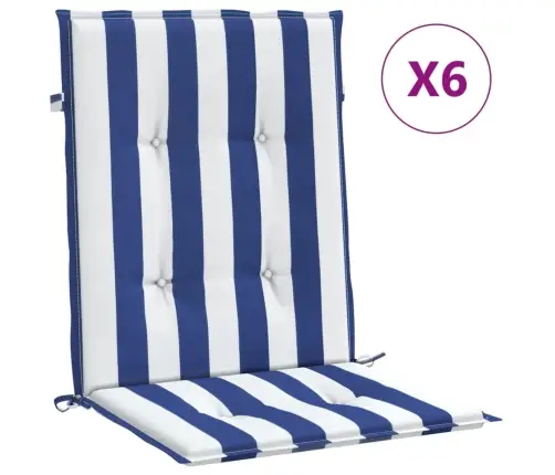 Kėdės Pagalvėlės, 6Vnt., Mėlynos/Baltos, Audinys, Dryžuotos