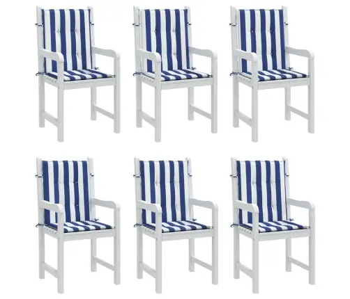 Kėdės Pagalvėlės, 6Vnt., Mėlynos/Baltos, Audinys, Dryžuotos