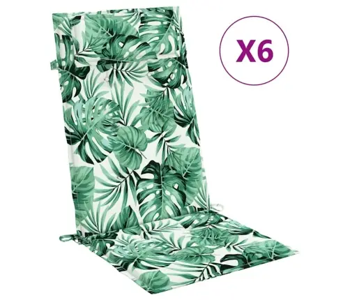 Kõrge Seljatoega Toolipadjad 6 Tk, Lehemuster, Oxford Kangas