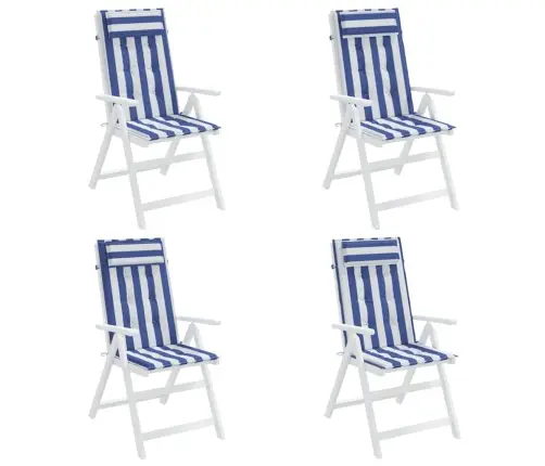 Kõrge Seljatoega Toolipadjad 4 Tk, Sinise/Valge Triibuline