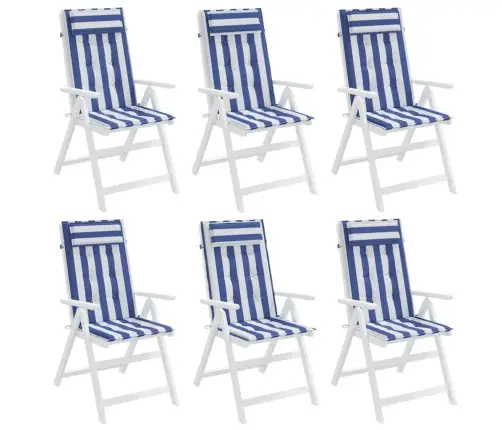 Kõrge Seljatoega Toolipadjad 6 Tk, Sinise/Valge Triibuline