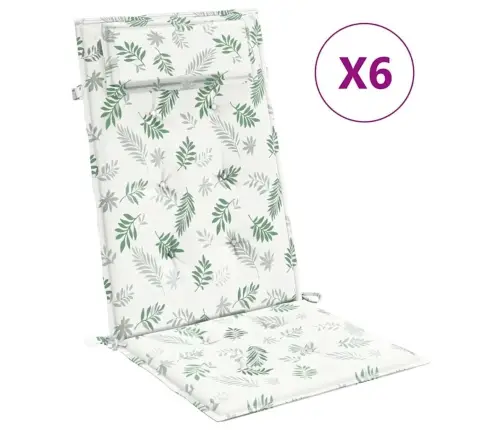 Kõrge Seljatoega Toolipadjad 6 Tk, Lehemuster, Oxford Kangas