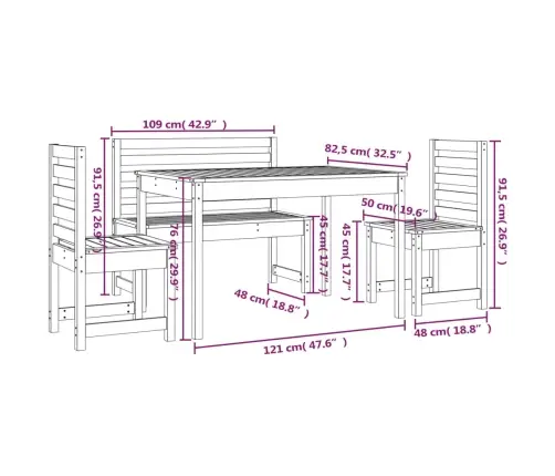 4-Daļīgs Dārza Mēbeļu Komplekts, Priedes Masīvkoks Vidaxl