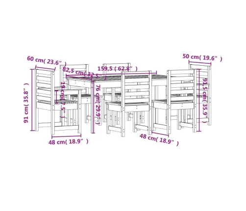 7-Osaline Aia Söögimööbli Komplekt, Ebatsuuga Puit
