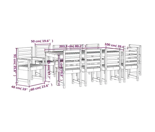 Sodo Valgomojo Baldų Komplektas, 11 Dalių, Pušies Masyvas