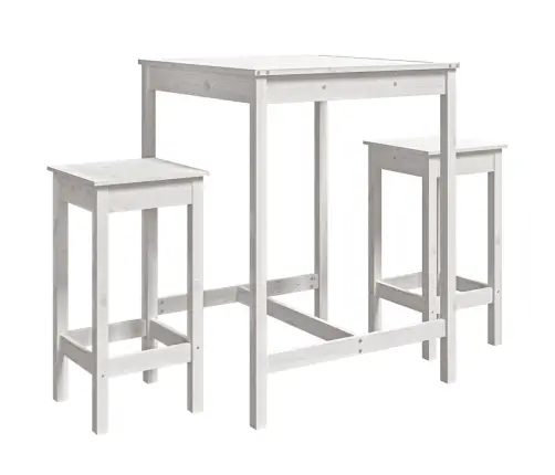 3-Daļīgs Dārza Bāra Mēbeļu Komplekts, Priedes Masīvkoks, Balts Vidaxl