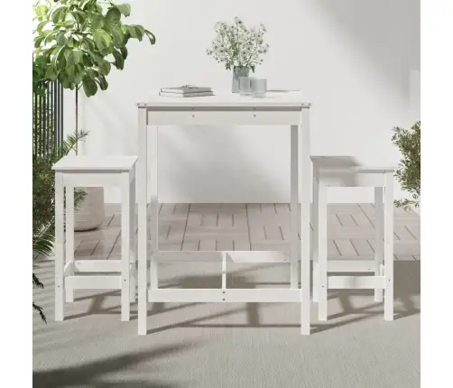 3-Daļīgs Dārza Bāra Mēbeļu Komplekts, Priedes Masīvkoks, Balts Vidaxl
