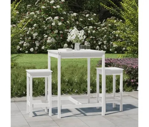 3-Daļīgs Dārza Bāra Mēbeļu Komplekts, Priedes Masīvkoks, Balts Vidaxl
