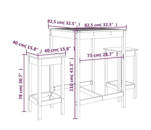 3-Osaline Aia Baarikomplekt, Must, Männipuit