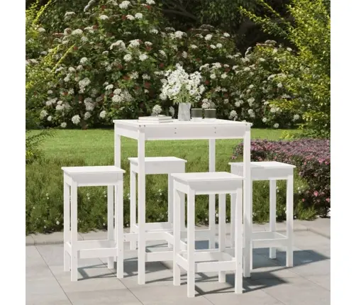 5-Daļīgs Dārza Bāra Mēbeļu Komplekts, Priedes Masīvkoks, Balts Vidaxl
