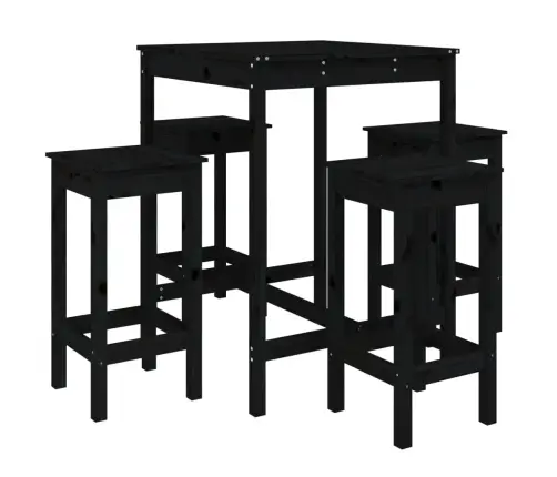 Sodo Baro Baldų Komplektas, 5 Dalių, Juodas, Pušies Masyvas