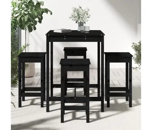 Sodo Baro Baldų Komplektas, 5 Dalių, Juodas, Pušies Masyvas