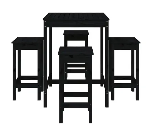 Sodo Baro Baldų Komplektas, 5 Dalių, Juodas, Pušies Masyvas