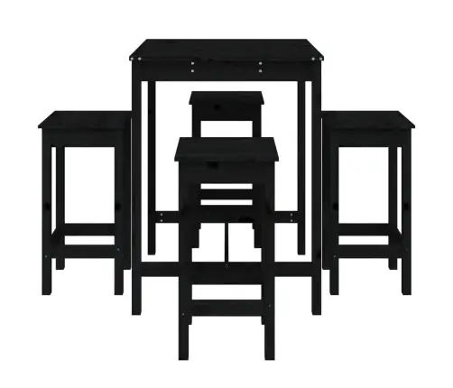 Sodo Baro Baldų Komplektas, 5 Dalių, Juodas, Pušies Masyvas