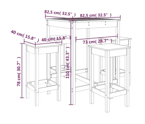 Sodo Baro Baldų Komplektas, 5 Dalių, Juodas, Pušies Masyvas