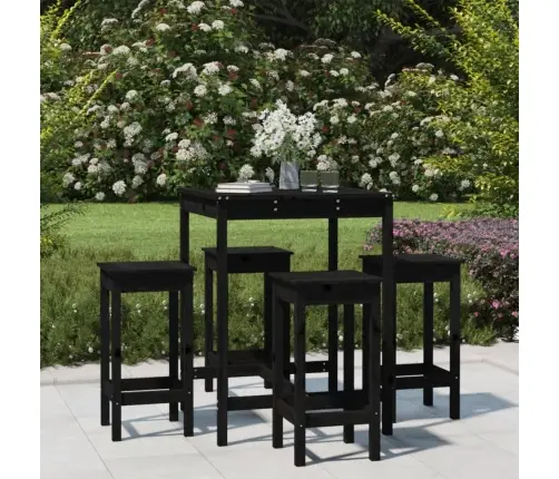 Sodo Baro Baldų Komplektas, 5 Dalių, Juodas, Pušies Masyvas