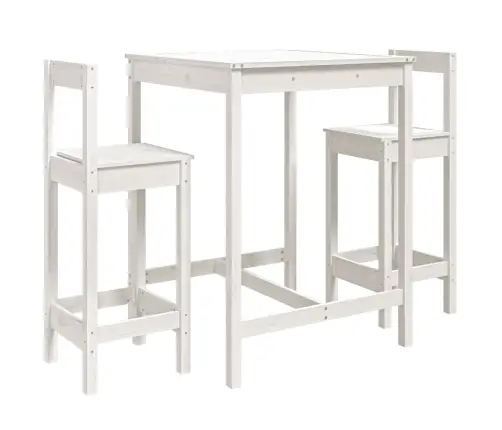 Sodo Baro Baldų Komplektas, 3 Dalių, Baltas, Pušies Masyvas