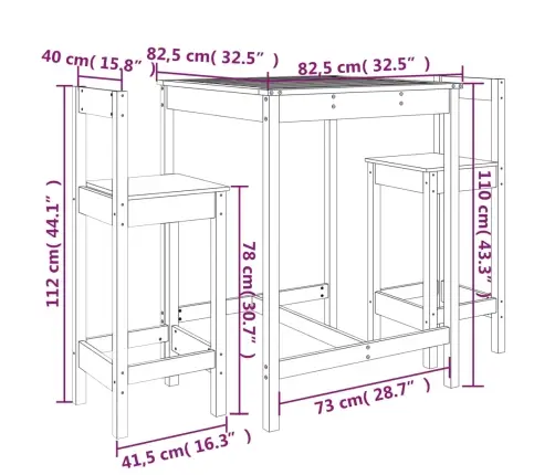 Sodo Baro Baldų Komplektas, 3 Dalių, Baltas, Pušies Masyvas