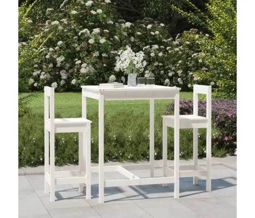 Sodo Baro Baldų Komplektas, 3 Dalių, Baltas, Pušies Masyvas